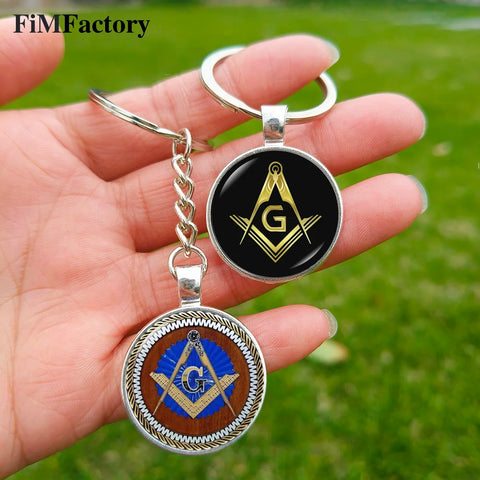 Vintage Masonic Jewelry Keychain for Men – Exquisite Glass Cabochon Pendant